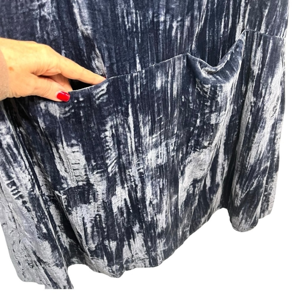 Anthropologie Floreat Blue Velvet Crinkle Short Sleeve Shift Dress Women Medium - Picture 6 of 11